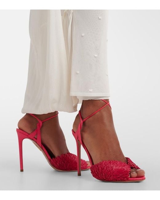 Aquazzura Red Rio Flirt Raffia Sandals