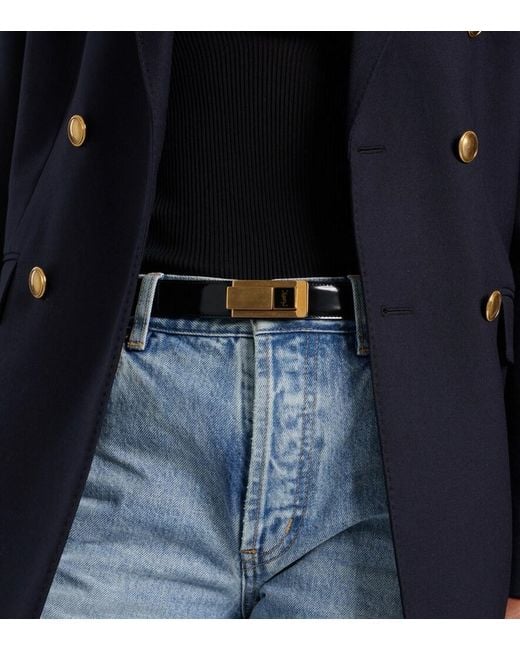 Saint Laurent Black Cassandre Patent Leather Belt