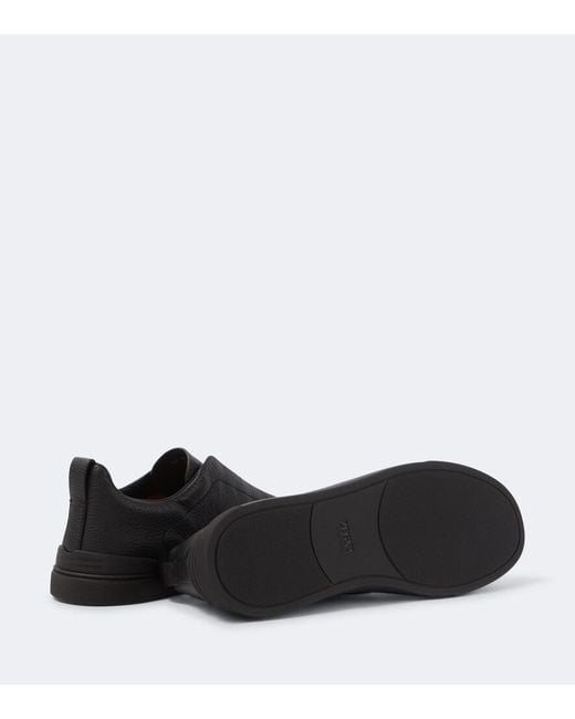 Zegna Black Triple Stitch Leather Sneakers for men