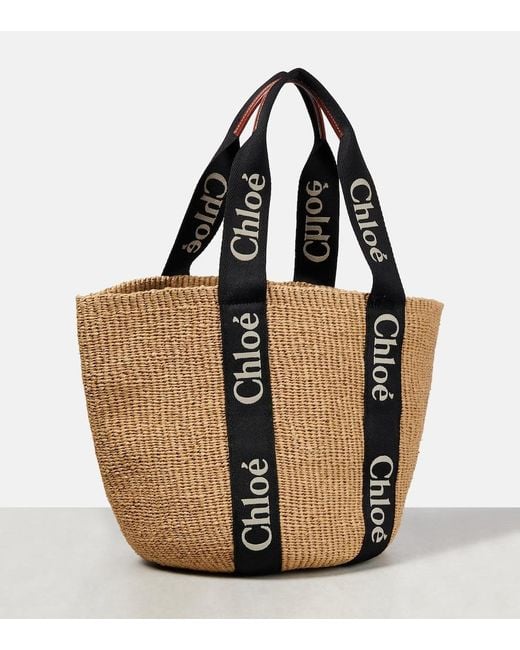 Chloé Brown Raffia Woody Large Tote.