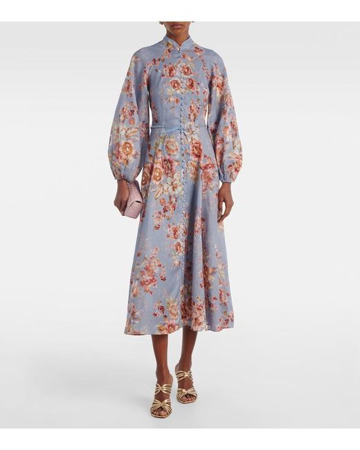 Zimmermann White Awaken Floral Linen Midi Dress