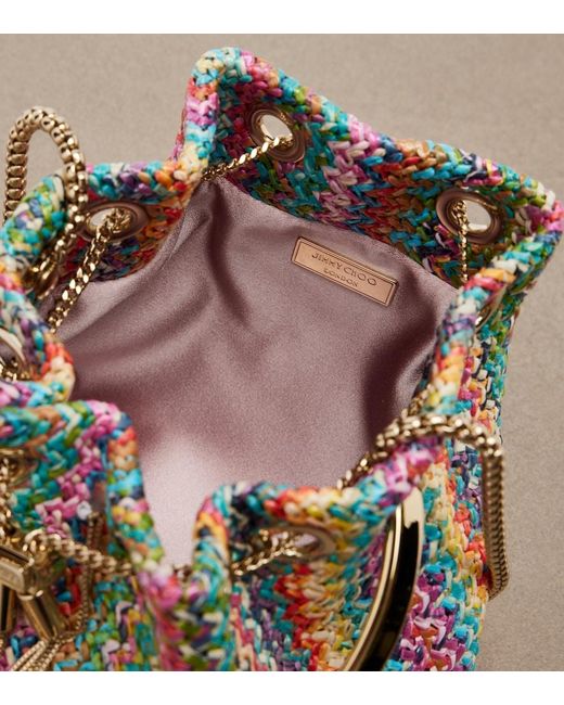 Jimmy Choo White Bon Bon Small Raffia-Effect Bucket Bag