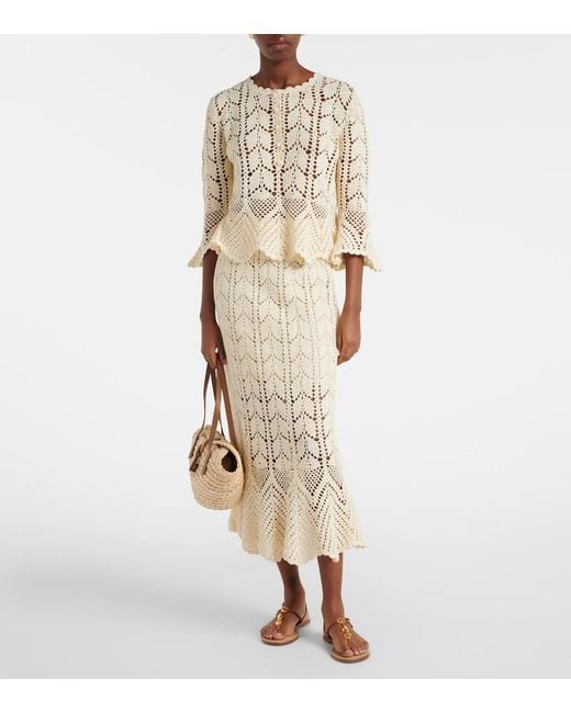 Zimmermann Natural Crochet Cotton Midi Skirt