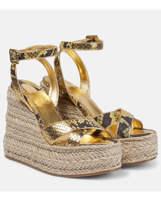 Christian Louboutin Metallic Mariza Snake-Print Leather Espadrille Wedges
