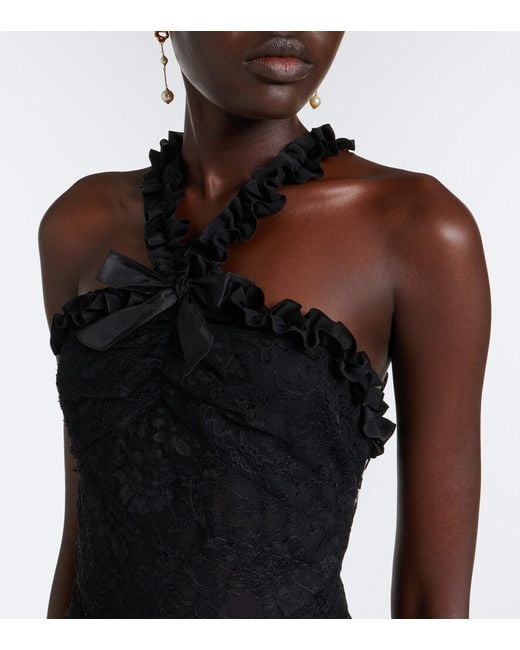 Alessandra Rich Black Bow-Detail Ruffled Lace Cocktail Dress
