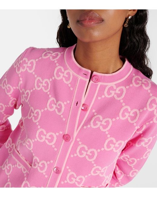 Gucci Gg Cotton Jacquard Cardigan in Pink | Lyst