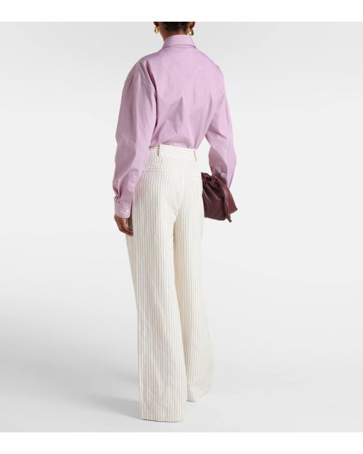 FRAME White Mid-rise Cotton And Linen Wide-leg Pants