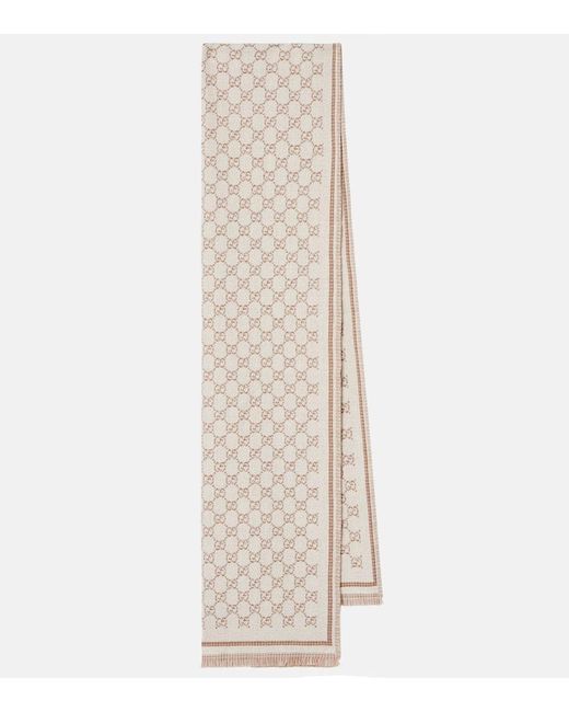 Gucci Natural Gg Wool-Blend Jacquard Scarf