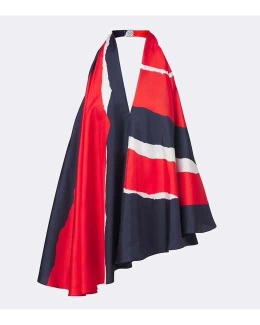 Loewe Red Printed Halterneck Silk Twill Top