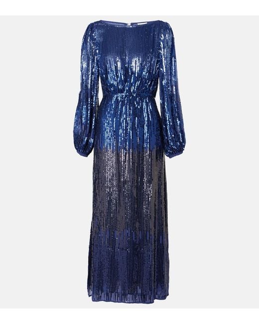 Rixo Blue Coco Sequined Midi Dress