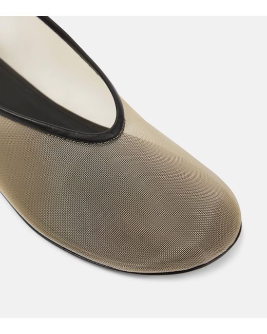 Khaite Natural Marcy Leather-trimmed Mesh Ballet Flats