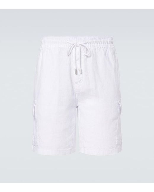 Vilebrequin White Baie Mid-Length Linen Shorts for men