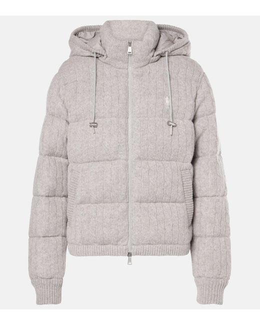 Polo Ralph Lauren Gray Cable-knit Wool And Cashmere Down Jacket