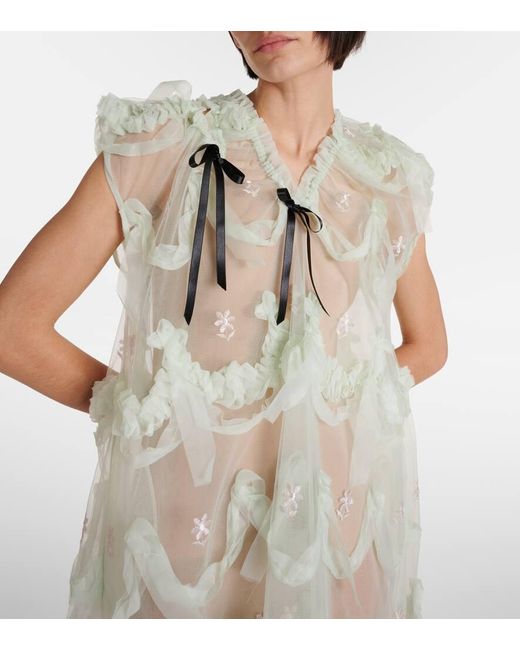 Simone Rocha Green Embroidered Tulle Midi Dress