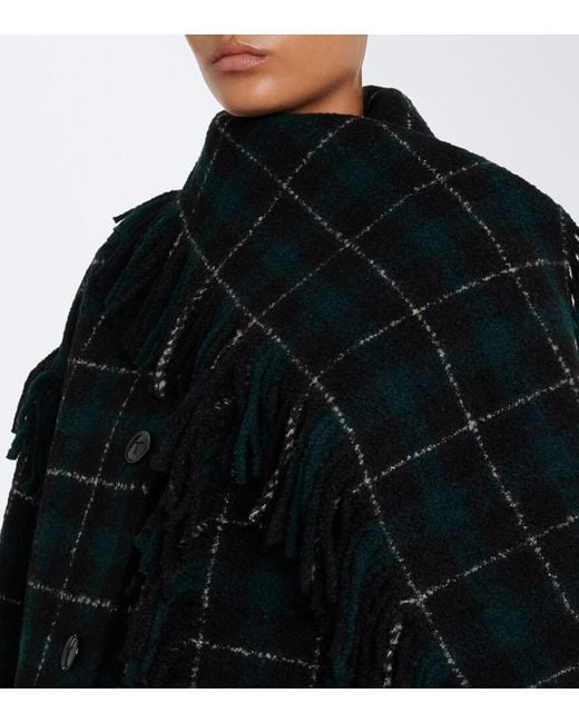 Totême  Black Fringed Checked Wool-Blend Coat