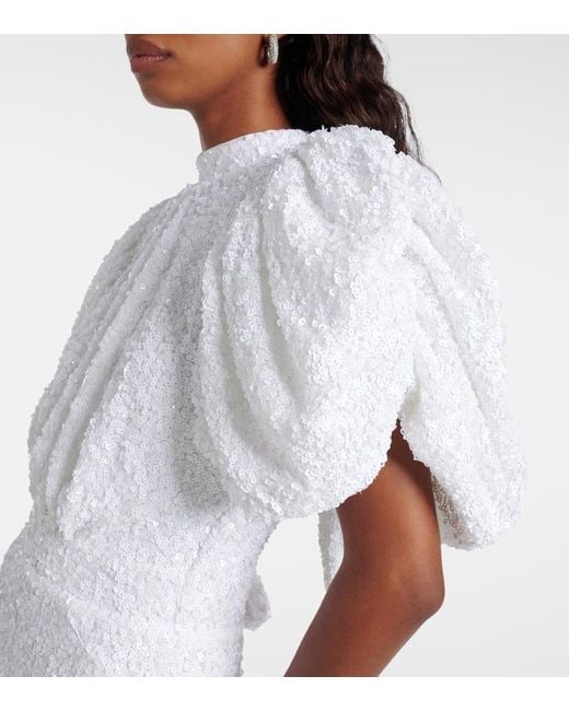 ROTATE BIRGER CHRISTENSEN White Bridal Sequined Puff-Sleeve Gown