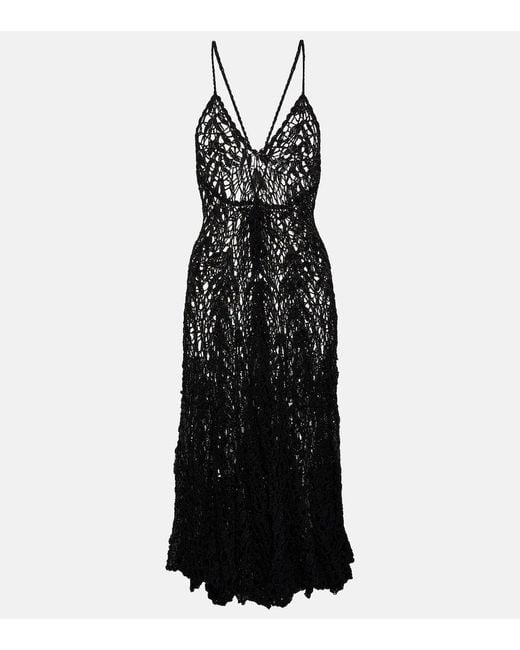 Anna Kosturova Black Open-Knit Cotton Midi Dress