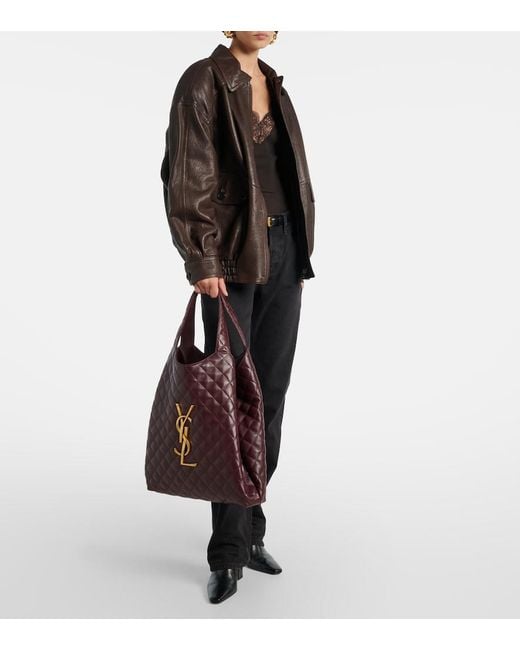 Saint Laurent Red Icare Maxi Quilted Leather Shopper