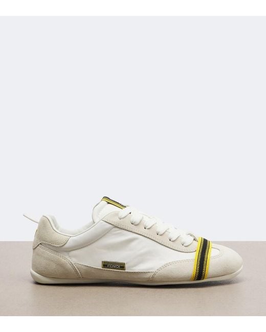 Fendi White Wrap Suede-Trimmed Sneakers