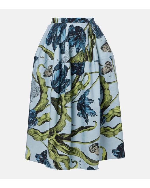 Jupe Midi En Coton A Fleurs Erdem en coloris Blue