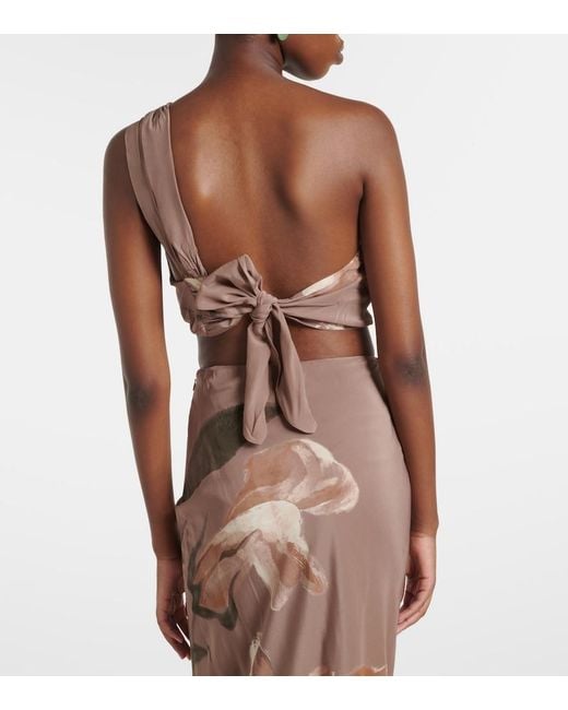 Sir Brown Azaliea Floral Silk Crop Top