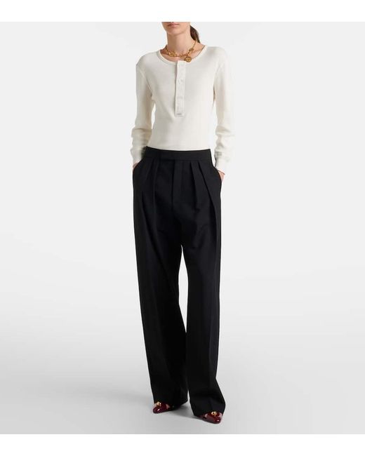 Chloé Blue Weite High-Rise-Hose Aus Woll-Gabardine