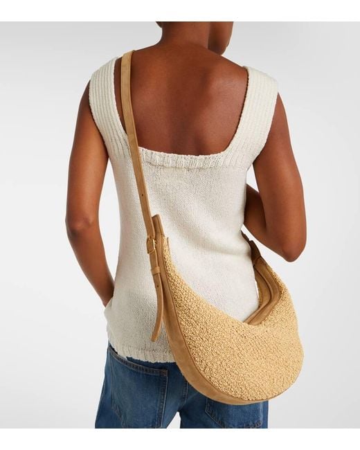 Khaite White Augustina Small Raffia And Suede Crossbody Bag