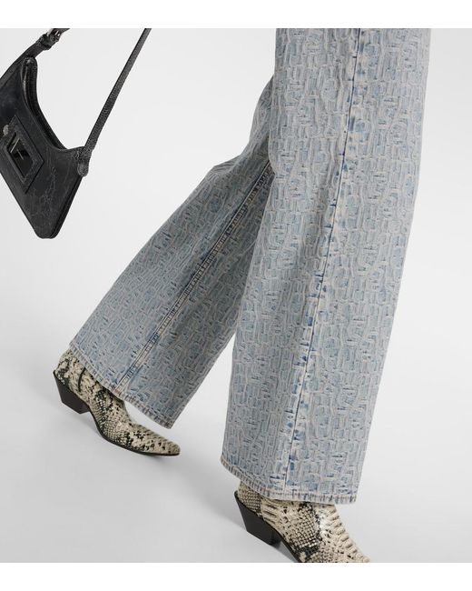 Acne Gray Monogram High-Rise Wide-Leg Jeans
