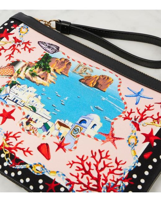 Dolce & Gabbana Red Bedrucktes Etui Capri aus Canvas mit Leder