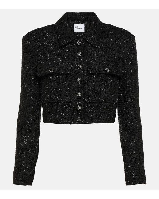 Giacca cropped in boucle di Self-Portrait in Black