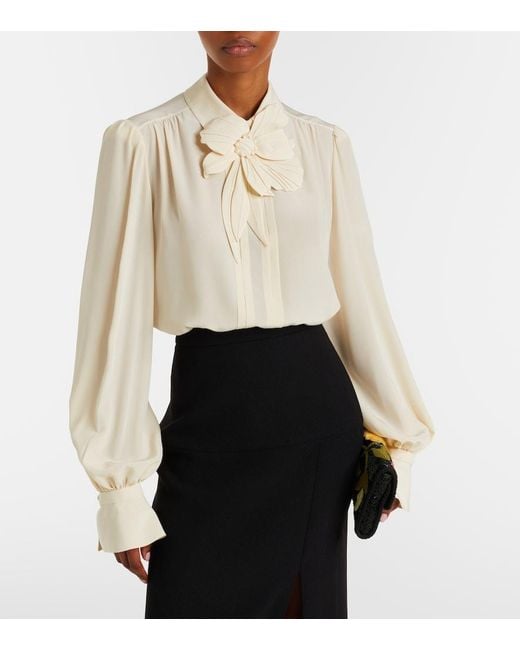 Valentino Natural Floral-Applique Silk Crepe De Chine Blouse