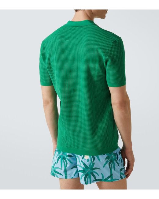 Orlebar Brown Green Roddy Waffle-Knit Mesh Polo Shirt for men
