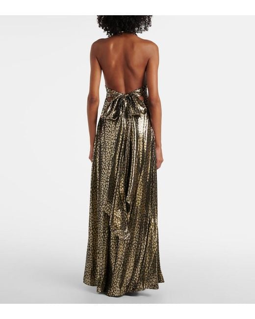 Alexandra Miro Natural Ivy Leopard-Print Open-Back Maxi Dress