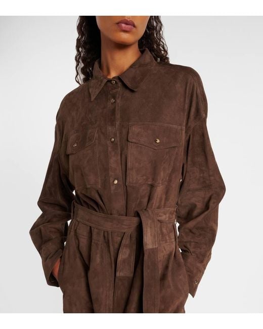 Vestido Camisero De Ante Con Cuentas Monili Brunello Cucinelli de color Brown