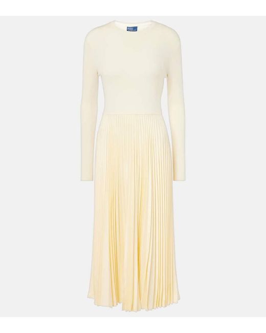 Polo Ralph Lauren Natural Jamie Knitted Pleated Stretch-Wool Blend Midi Dress
