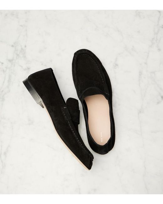 The Row Black Soft Suede Loafers