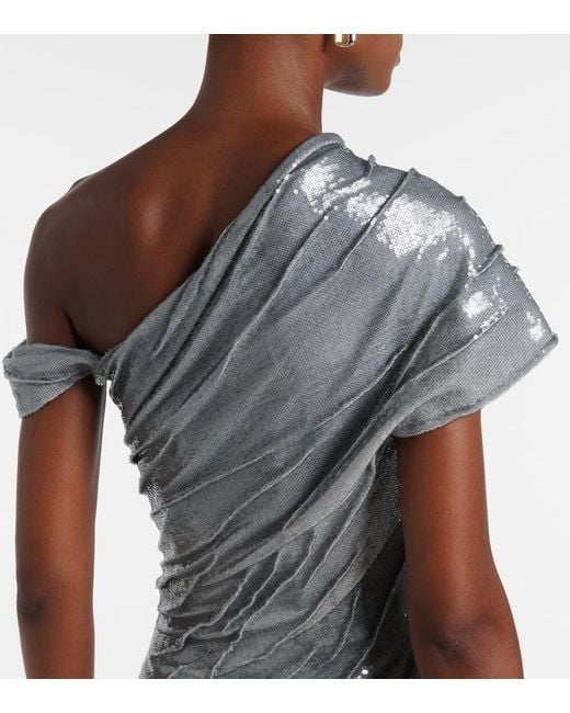 Marmar Halim Gray Sequined Asymmetric Gown