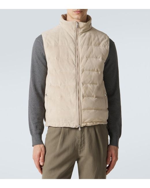 Brunello Cucinelli Natural Suede Down Vest for men