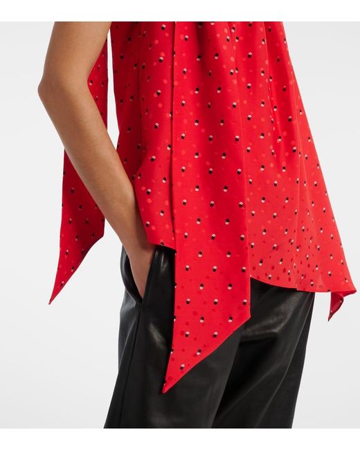 Acne Red Sombana Printed Asymmetric Silk Top