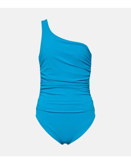 Karla Colletto Blue Basics One-shoulder Ruched Swimsuit