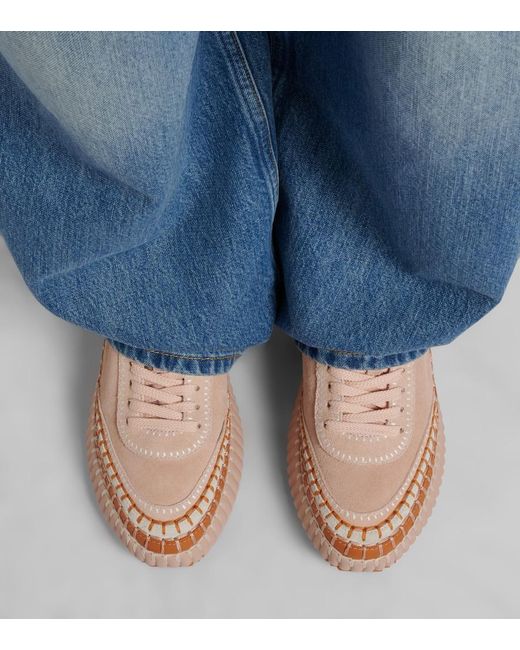 Chloé Pink Nama Suede Platform Sneakers
