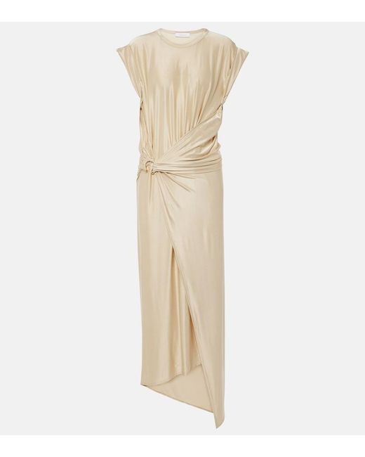 Rabanne Natural Draped Asymmetric Urania Midi Dress