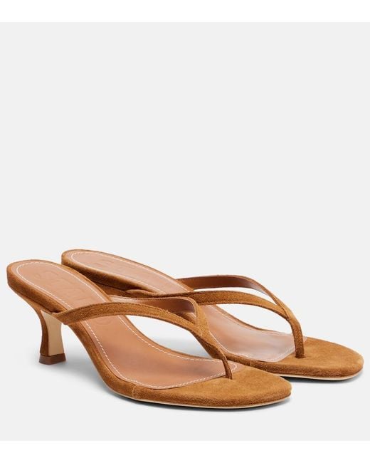 Staud Brown Freja 60 Suede Thong Sandals