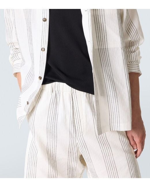 Commas White Textured Striped Cotton Bermuda Shorts for men