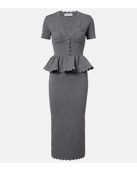 Self-Portrait Gray Scalloped Peplum Midi Dress