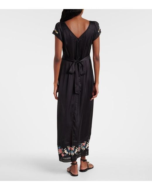 Rixo Black Carey Floral Satin Maxi Dress