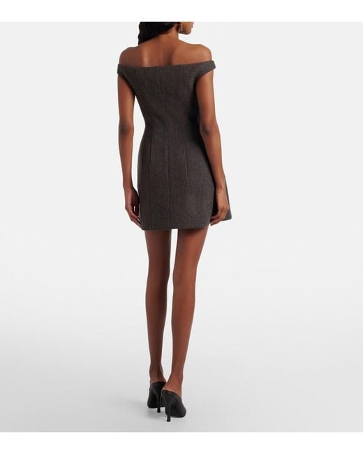Self-Portrait Black Floral-Applique Off-Shoulder Minidress