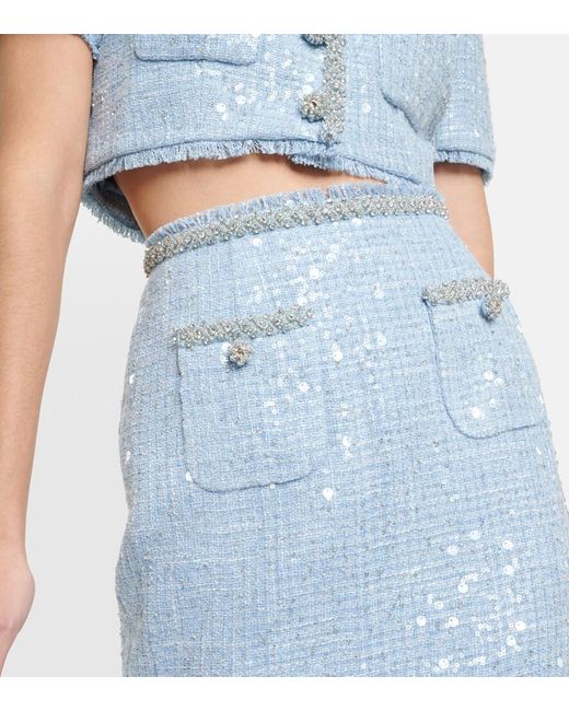 Self-Portrait Blue Sequined Boucle Midi Skirt