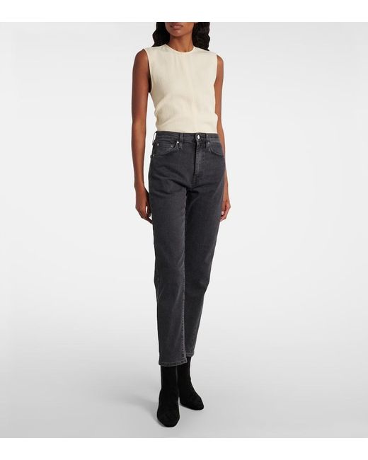 Totême Gray Mid-rise Twisted-seam Straight Jeans