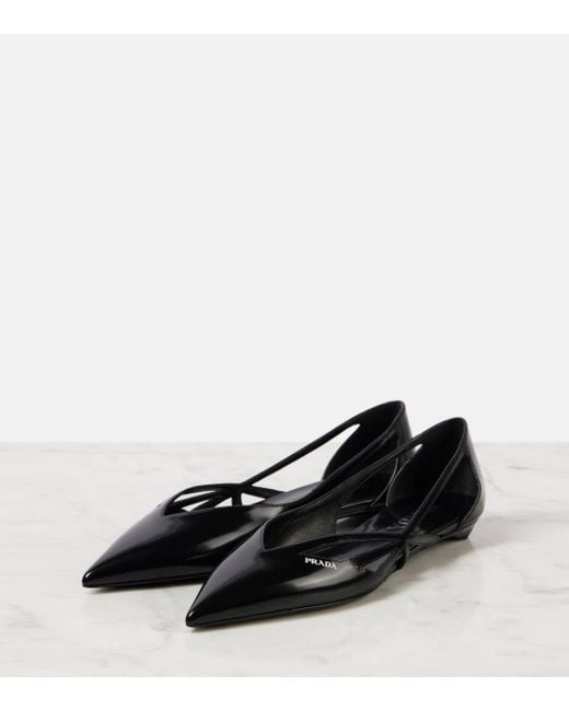 Prada Black Leather Ballet Flats